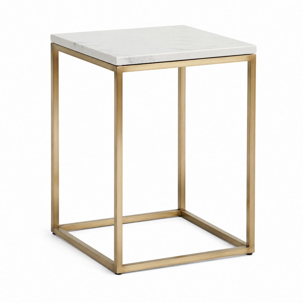 Table d'appoint carrée blanc effet marbre et acier inoxydable doré 45 x 45 x 60 cm