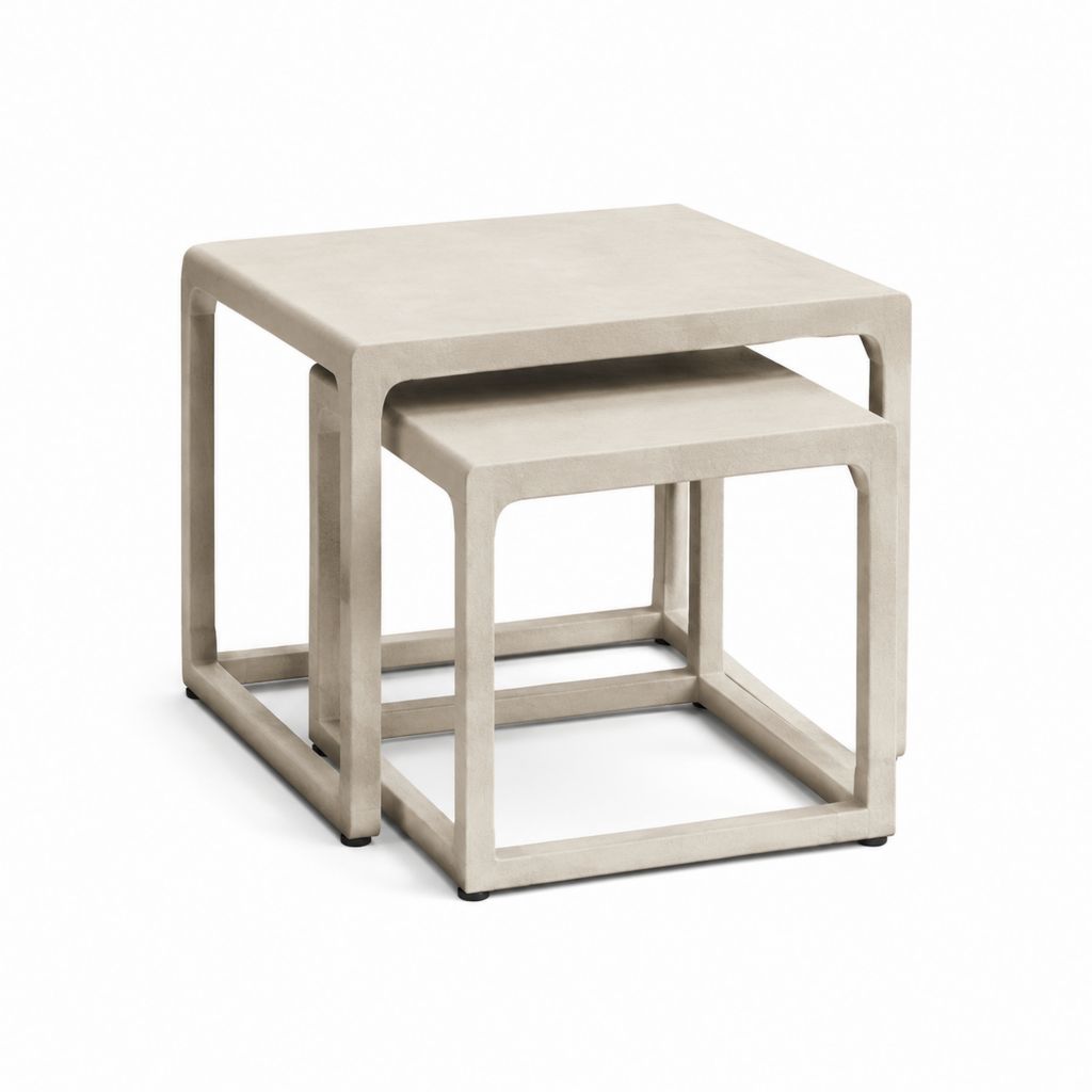 Tables basses gigognes carrées beige en MDF finition effet béton 50 x 50 x 50 cm et 40 x 40 x 40 cm