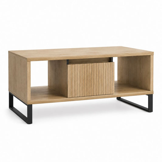 Table basse rectangulaire chêne clair en MDF avec rangement 100 x 50 x 45 cm