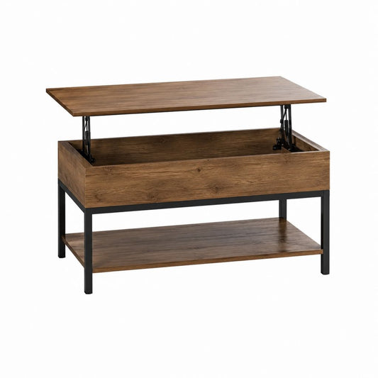 Table basse relevable avec rangement marron et noir en panneaux de particules 100 x 50 x 45 cm