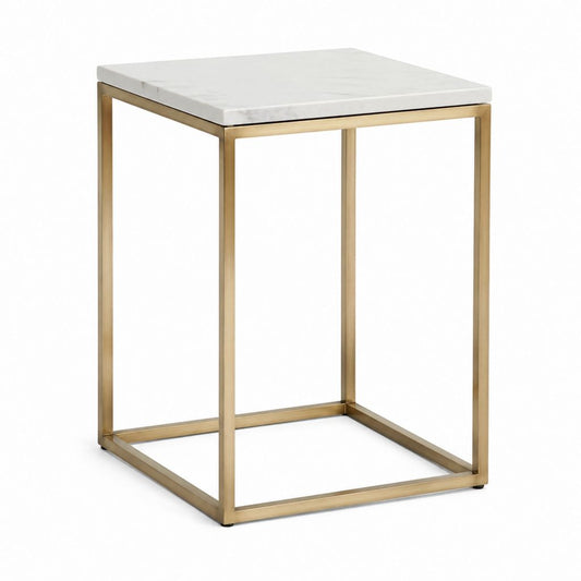 Table d'appoint carrée blanc effet marbre et acier inoxydable doré 45 x 45 x 60 cm