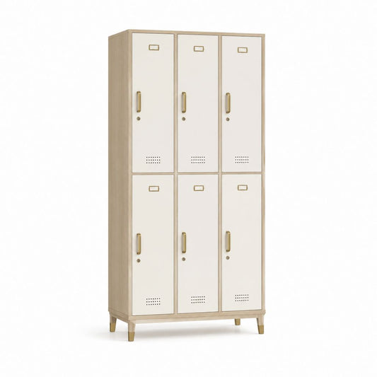 Armoire de rangement 6 portes beige et chêne clair en panneaux de particules 90 x 45 x 180 cm