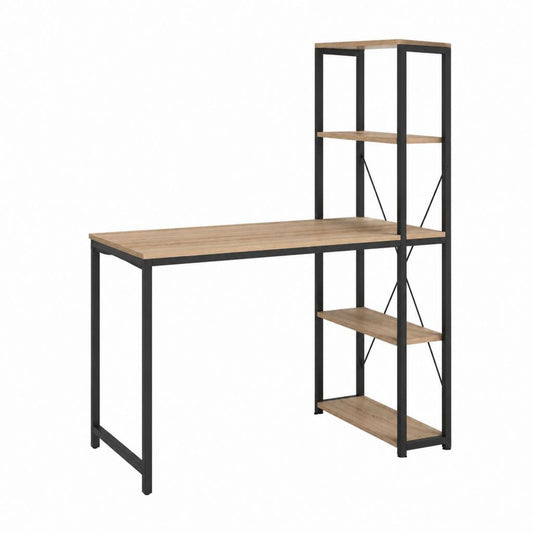 Bureau droit avec étagère chêne et noir en panneaux de particules 120 x 60 x 180 cm