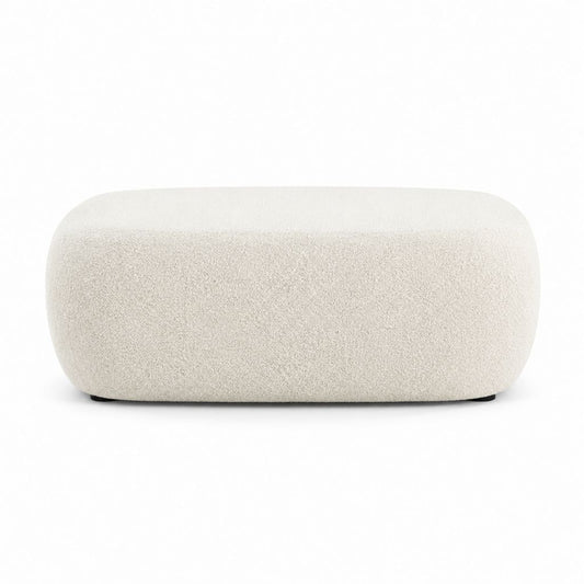 Repose-pieds rectangulaire arrondi crème en polyester bouclette 110 x 65 x 42 cm