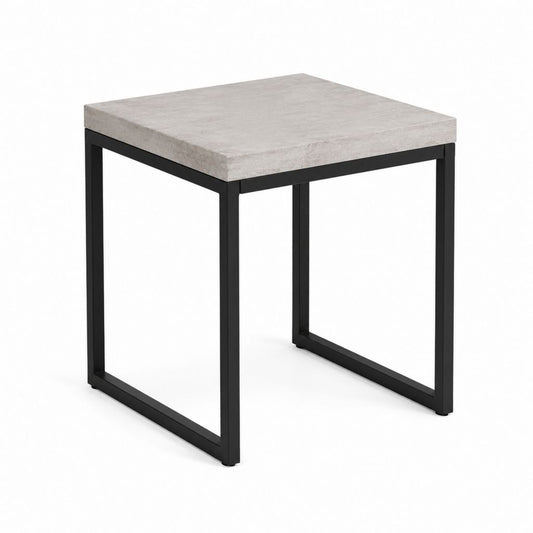 Table basse carrée gris béton et acier noir 50 x 50 x 50 cm