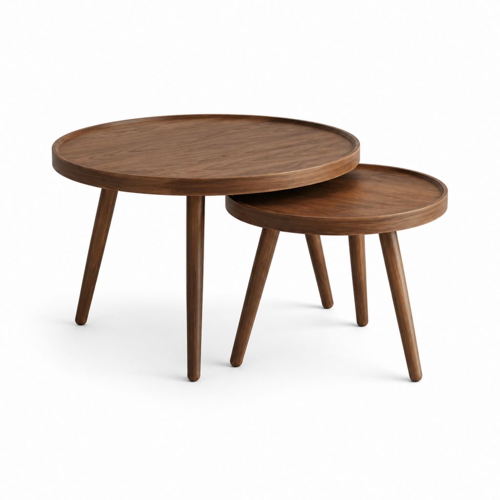 Lot de 2 tables basses rondes marron en bois massif Ø 80 x 45 cm et Ø 60 x 38 cm
