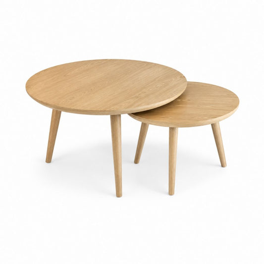 Lot de 2 tables basses gigognes rondes chêne clair MDF plaqué chêne Ø80 x H45 cm et Ø60 x H40 cm