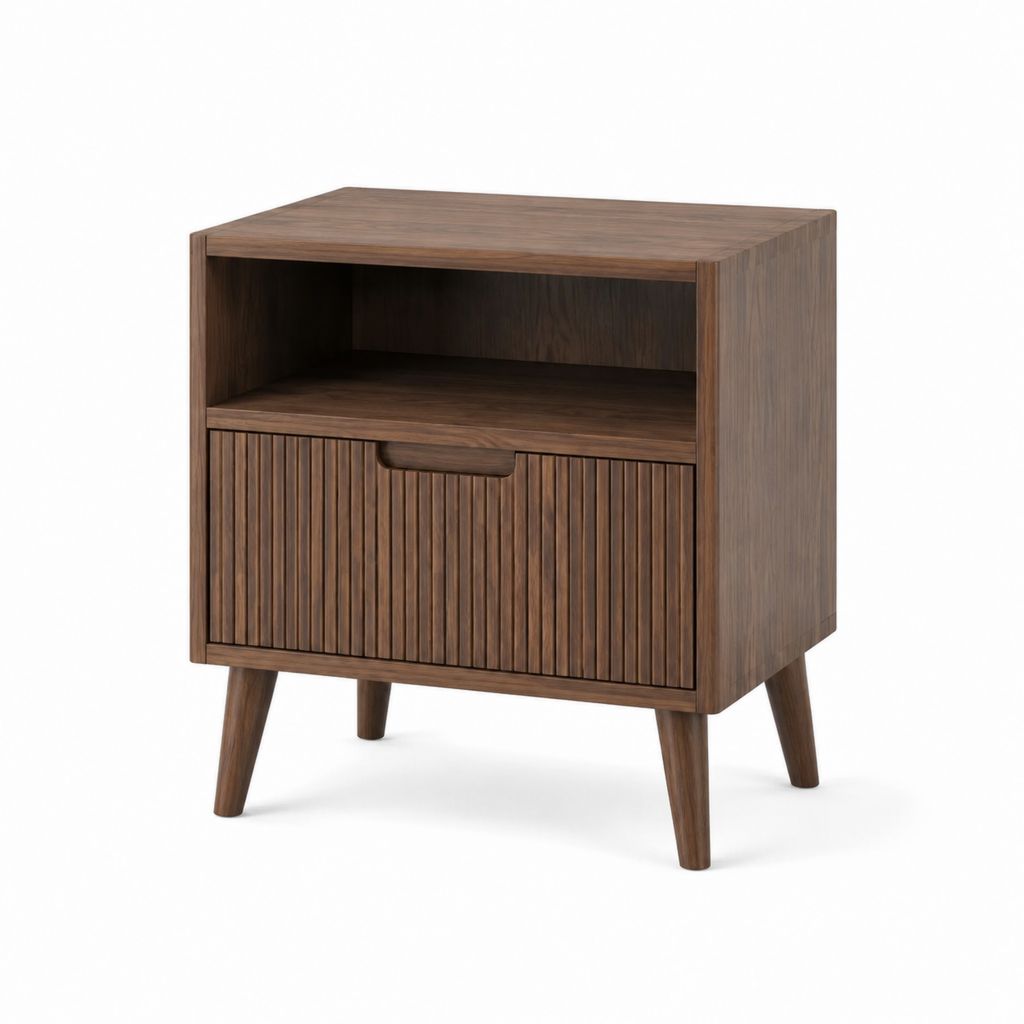 Table de chevet rectangulaire brun noyer en panneaux MDF plaqués 45 x 40 x 60 cm avec tiroir et niche ouverte