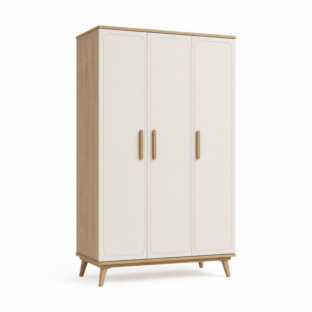 Armoire penderie 3 portes blanc et chêne en panneaux de particules 120 x 55 x 190 cm
