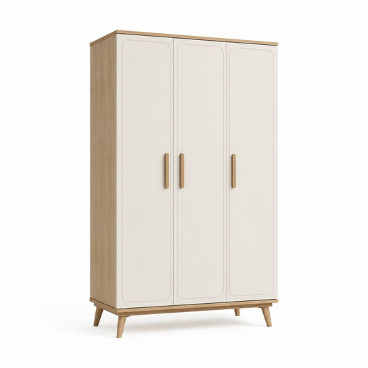 Armoire penderie 3 portes blanc et chêne en panneaux de particules 120 x 55 x 190 cm